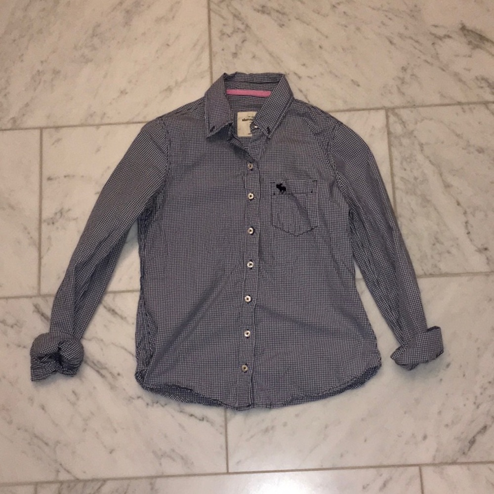 Navy and white checked button down